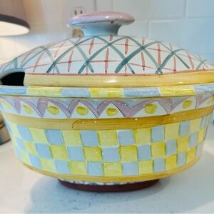 Vintage 1983 MacKenzie-Childs Bearded Iris Hand-Painted Majolica Tureen with Lid